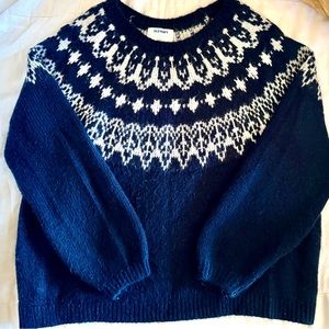 Warm wool sweater from Old Navy. Navy blue and cream color.  Loose fitting.
